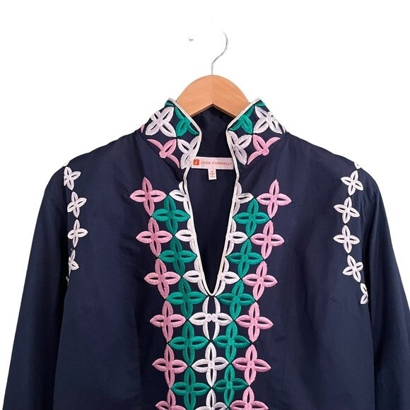Jude Connally Embroidered Cotton Navy 3/4 Sleeve Tunic Women’s Size Medium - Picture 4 of 13